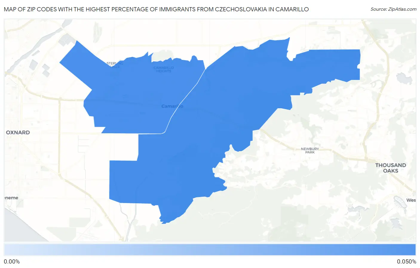 Zip Codes with the Highest Percentage of Immigrants from Czechoslovakia in Camarillo Map
