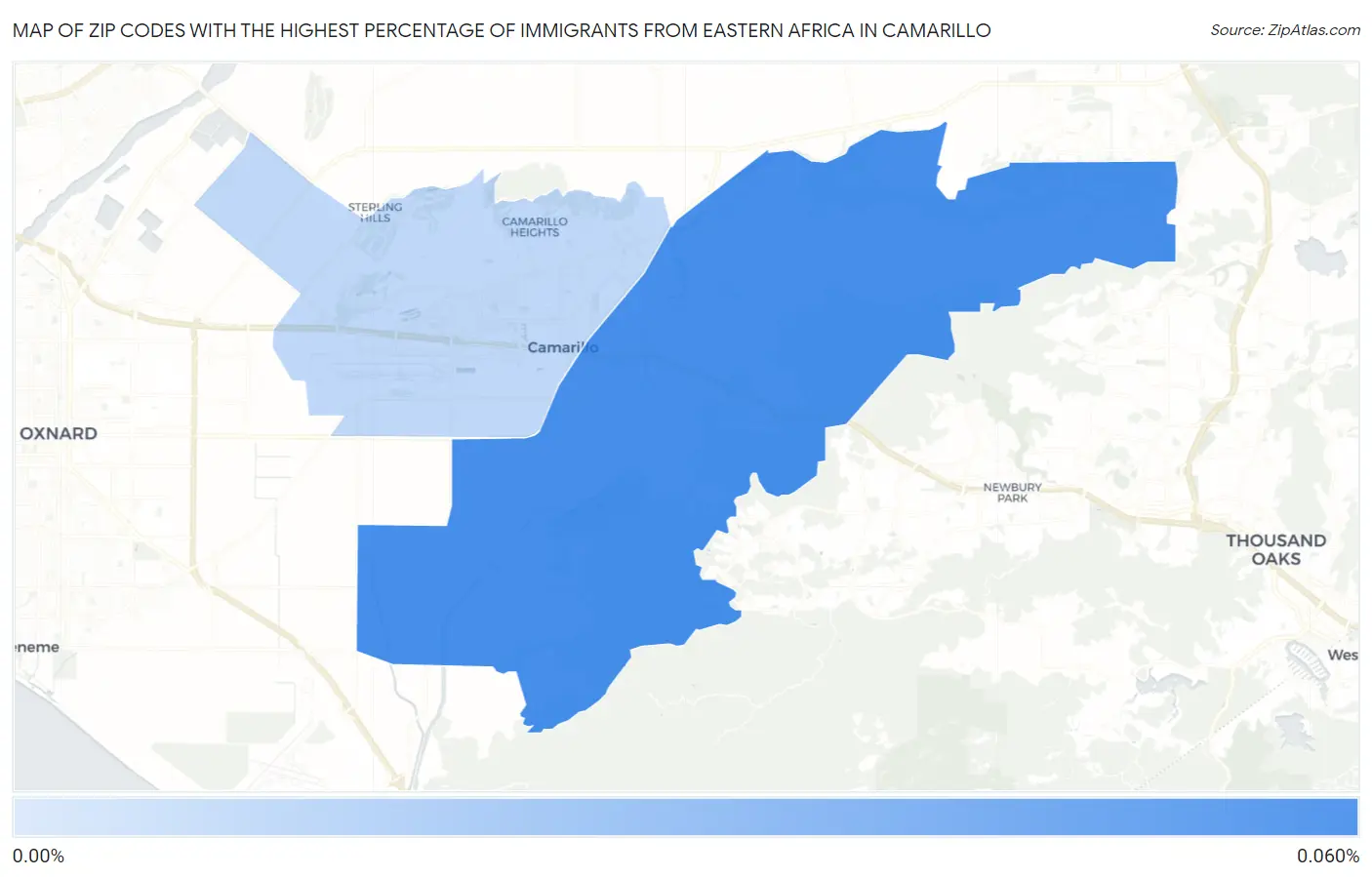 Zip Codes with the Highest Percentage of Immigrants from Eastern Africa in Camarillo Map