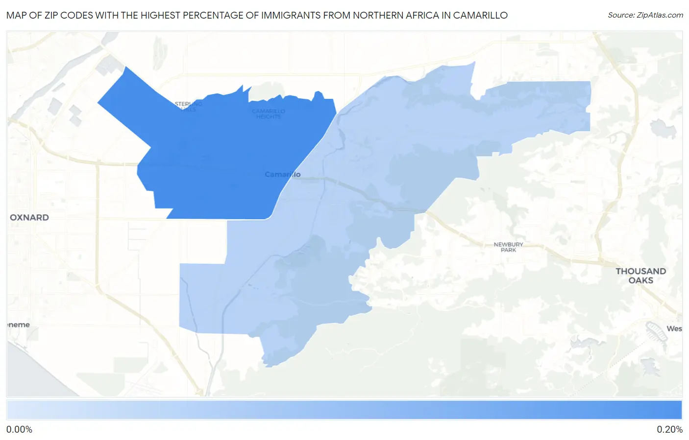 Zip Codes with the Highest Percentage of Immigrants from Northern Africa in Camarillo Map