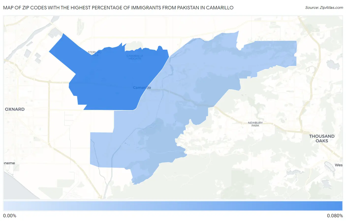 Zip Codes with the Highest Percentage of Immigrants from Pakistan in Camarillo Map