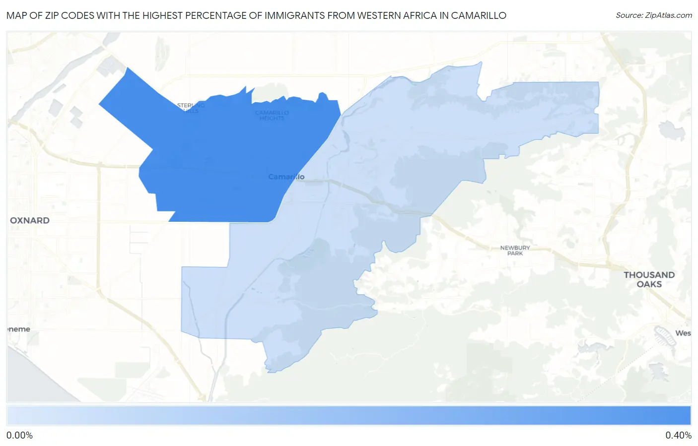 Zip Codes with the Highest Percentage of Immigrants from Western Africa in Camarillo Map