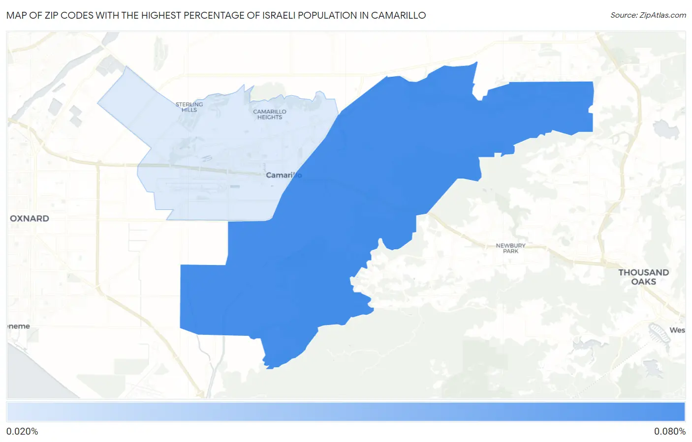 Zip Codes with the Highest Percentage of Israeli Population in Camarillo Map