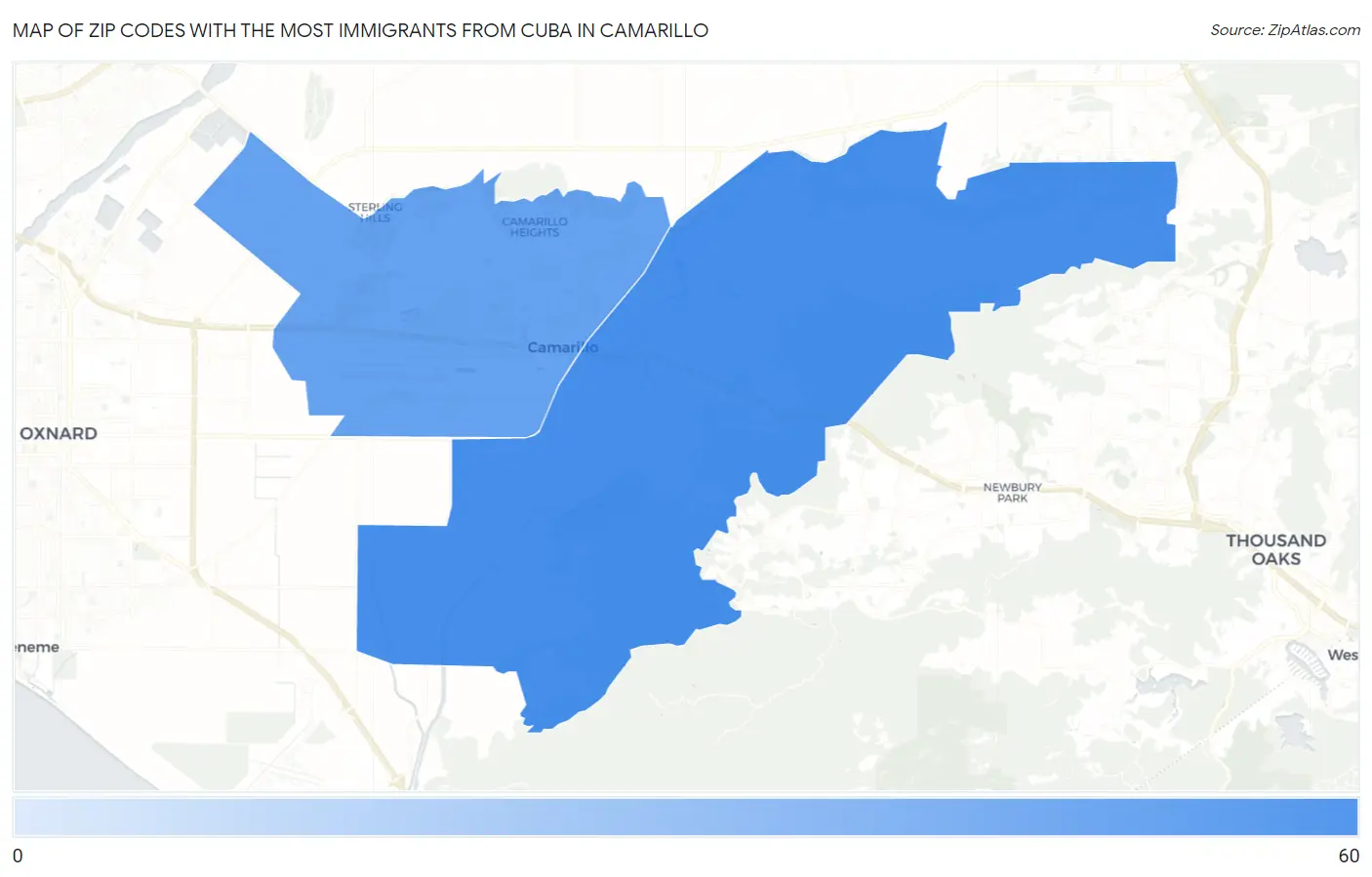 Zip Codes with the Most Immigrants from Cuba in Camarillo Map