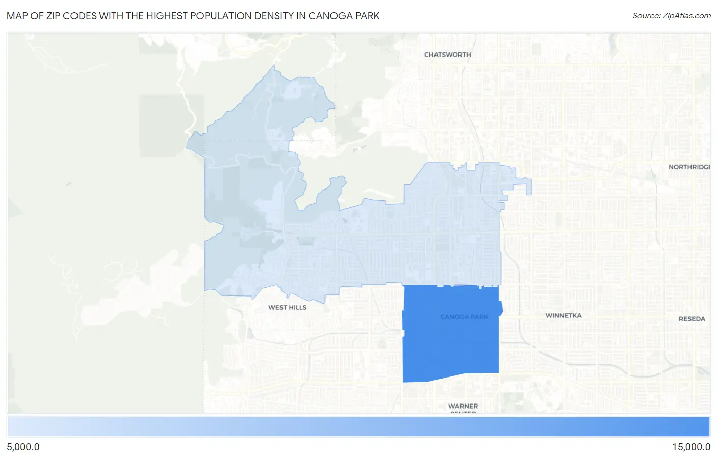 Zip Codes with the Highest Population Density in Canoga Park Map