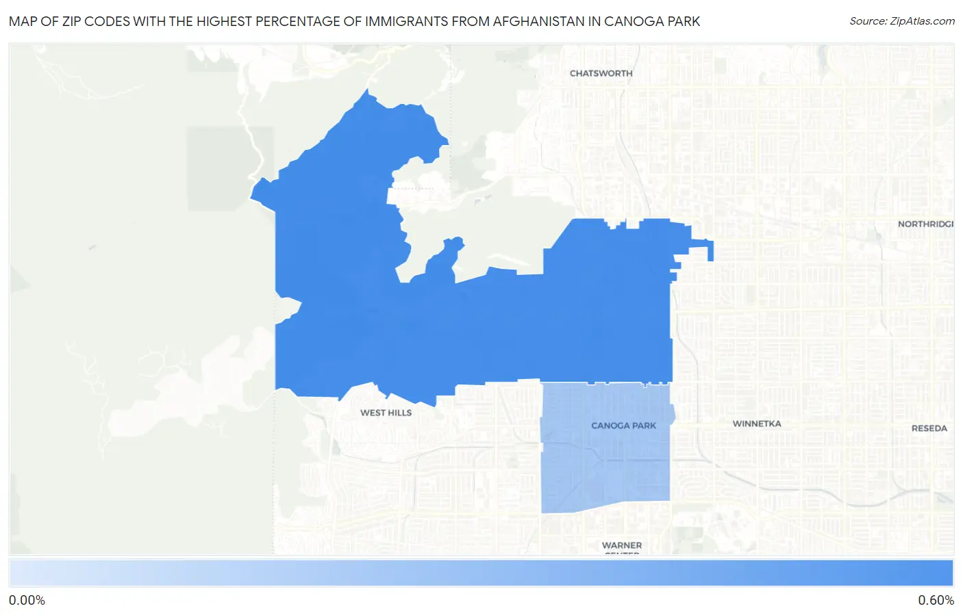 Zip Codes with the Highest Percentage of Immigrants from Afghanistan in Canoga Park Map