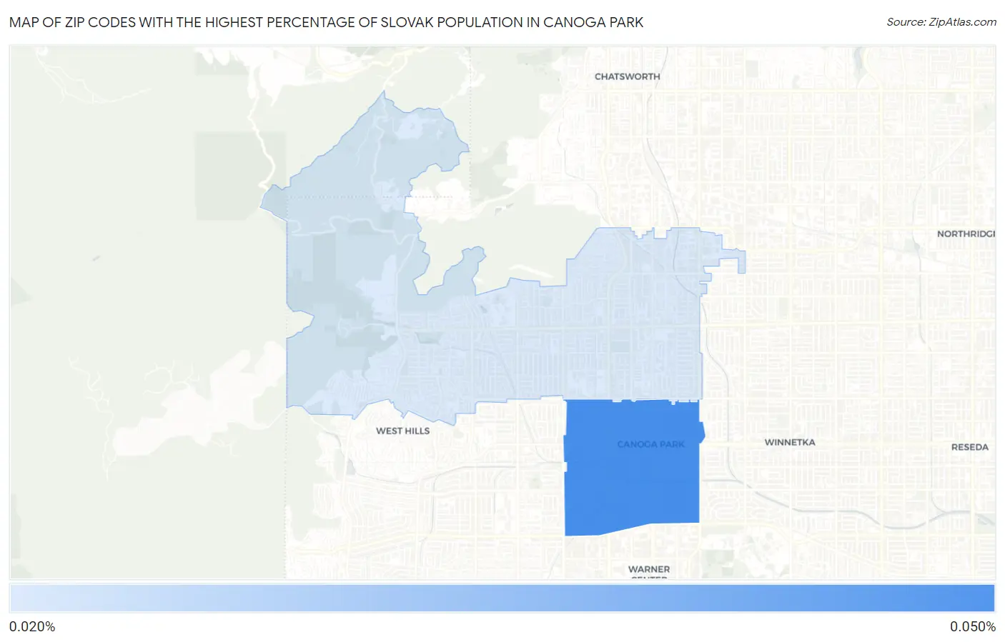 Zip Codes with the Highest Percentage of Slovak Population in Canoga Park Map