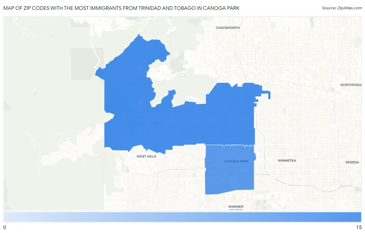 Zip Codes with the Most Immigrants from Trinidad and Tobago in Canoga Park Map