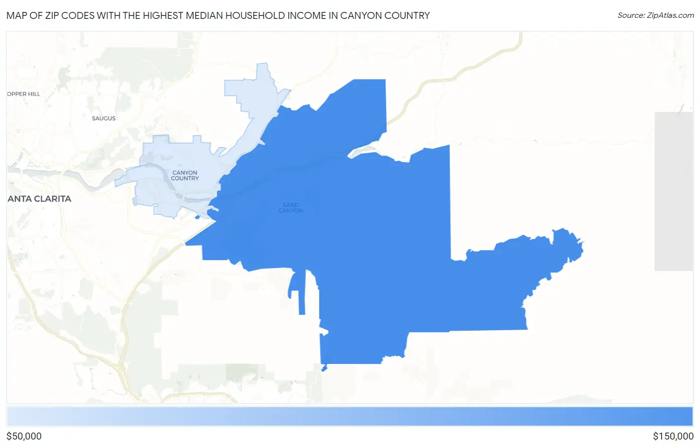 Zip Codes with the Highest Median Household Income in Canyon Country Map