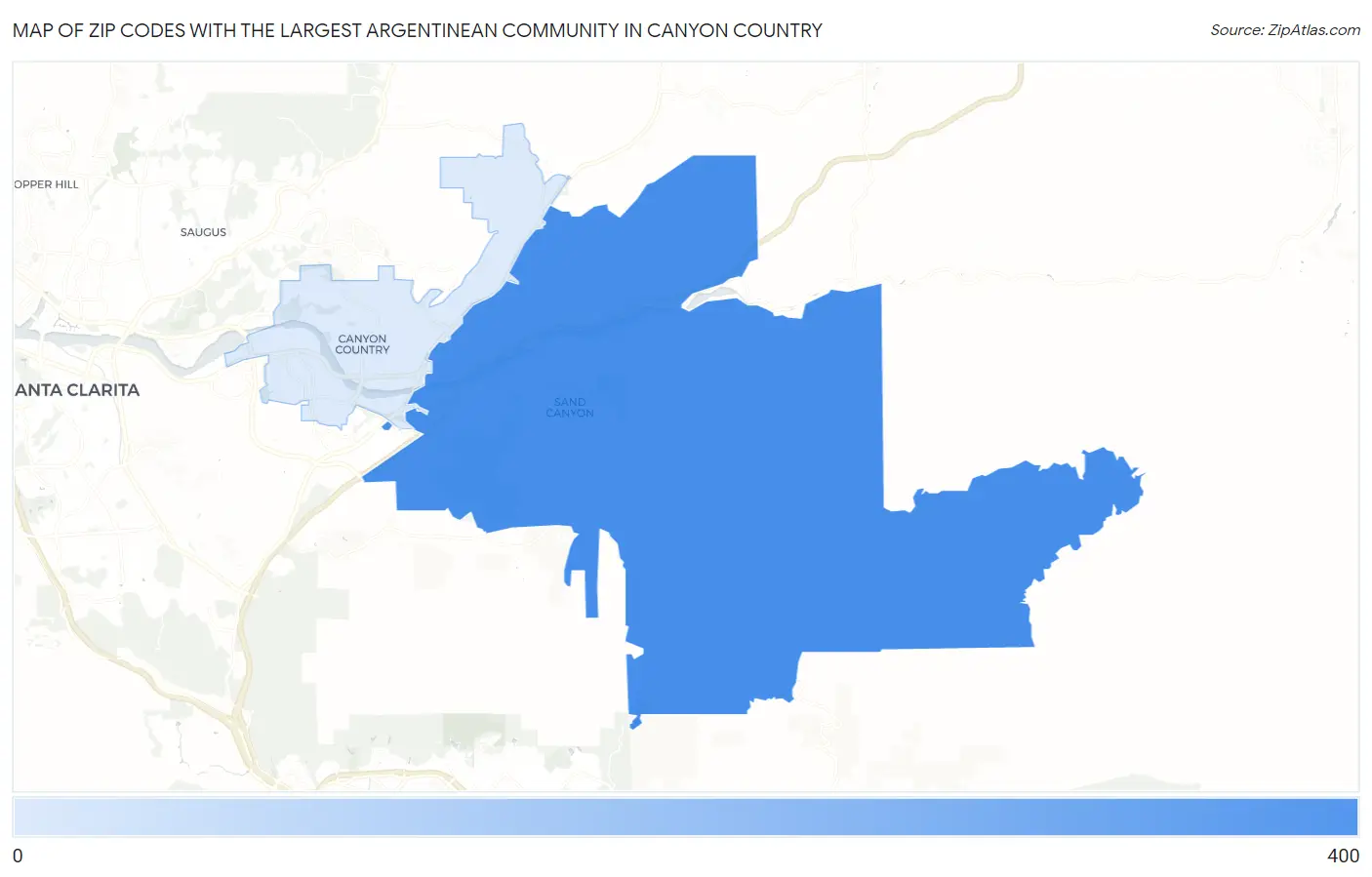 Zip Codes with the Largest Argentinean Community in Canyon Country Map