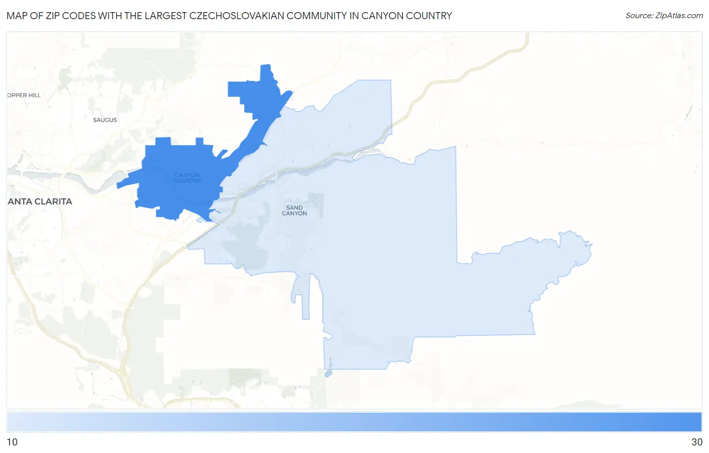 Zip Codes with the Largest Czechoslovakian Community in Canyon Country Map