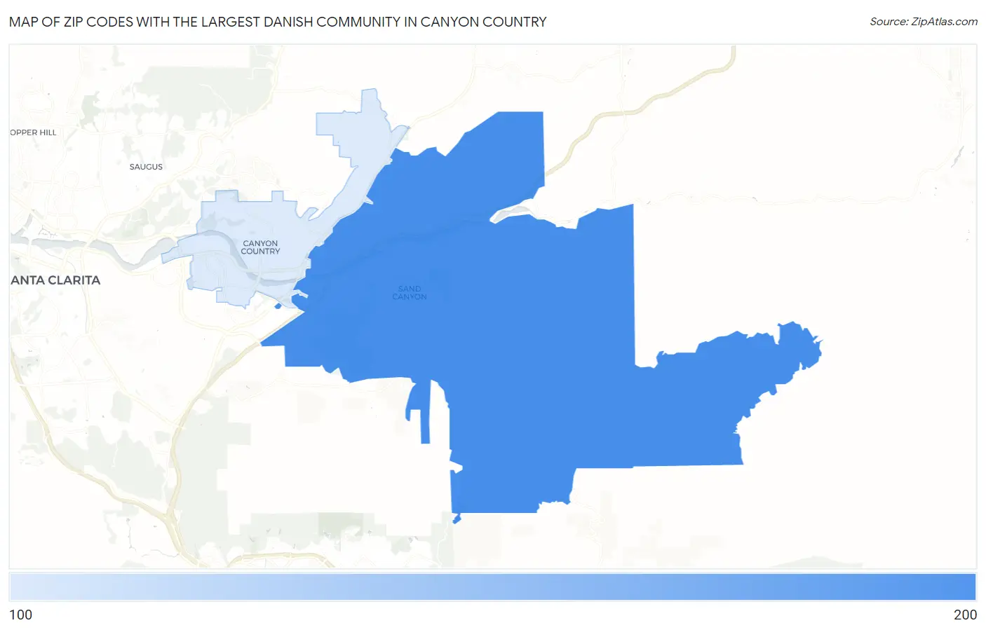 Zip Codes with the Largest Danish Community in Canyon Country Map