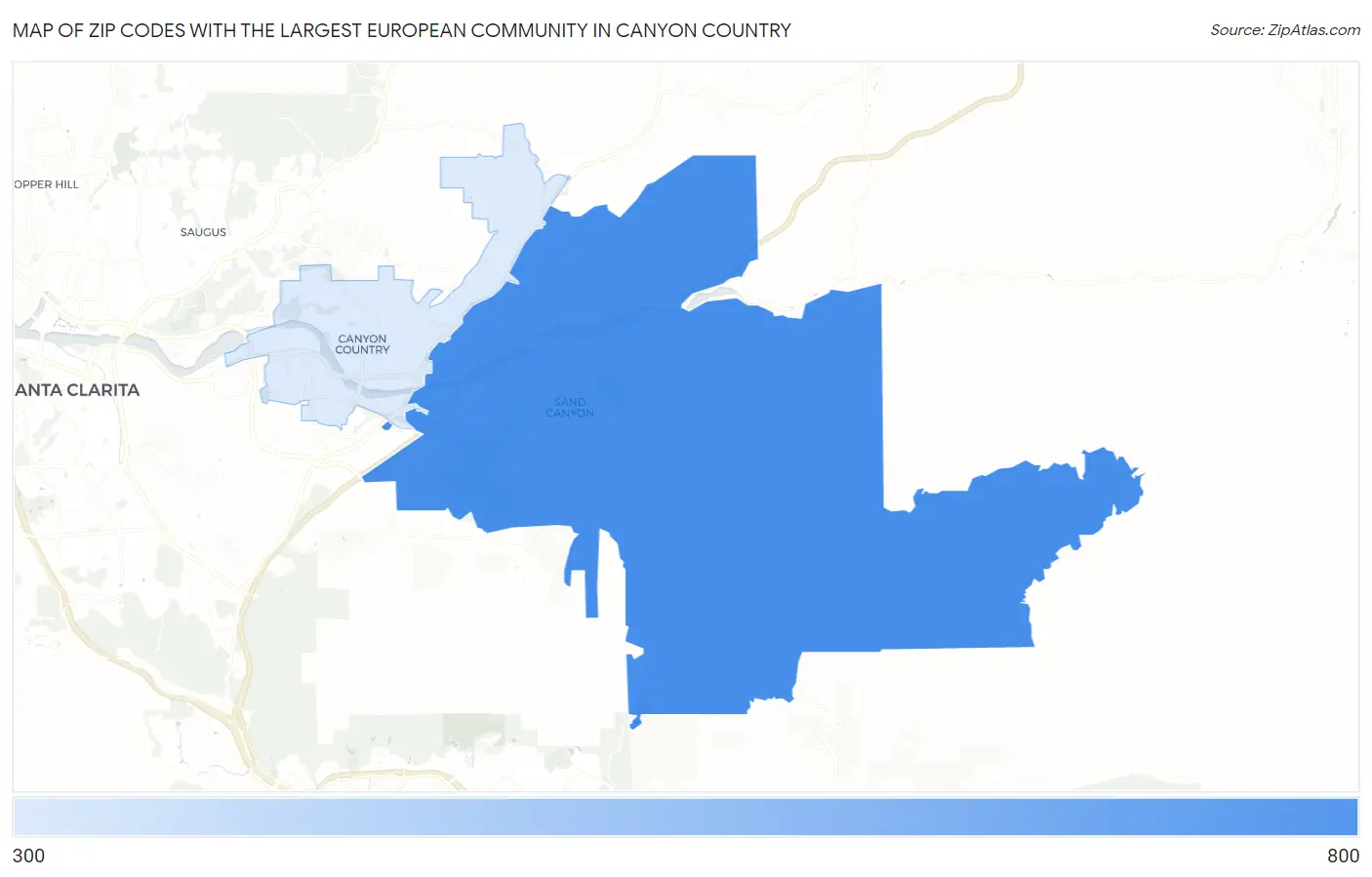 Zip Codes with the Largest European Community in Canyon Country Map