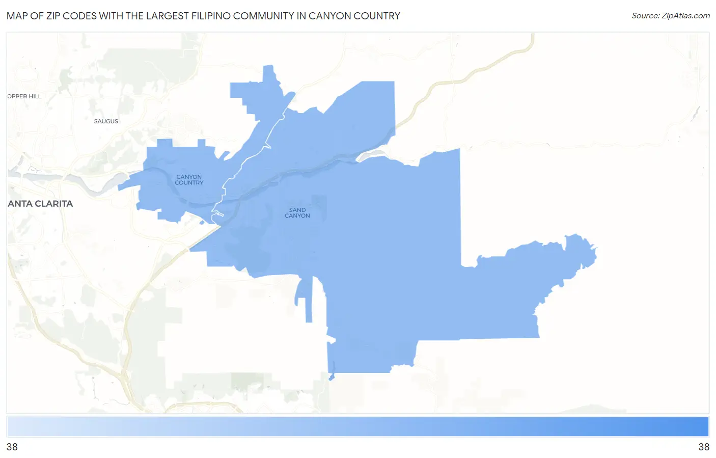 Zip Codes with the Largest Filipino Community in Canyon Country Map