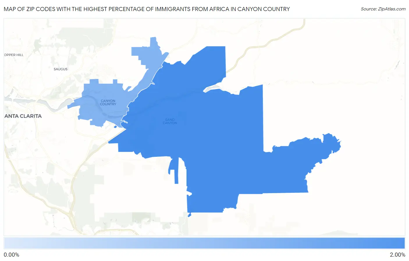Zip Codes with the Highest Percentage of Immigrants from Africa in Canyon Country Map