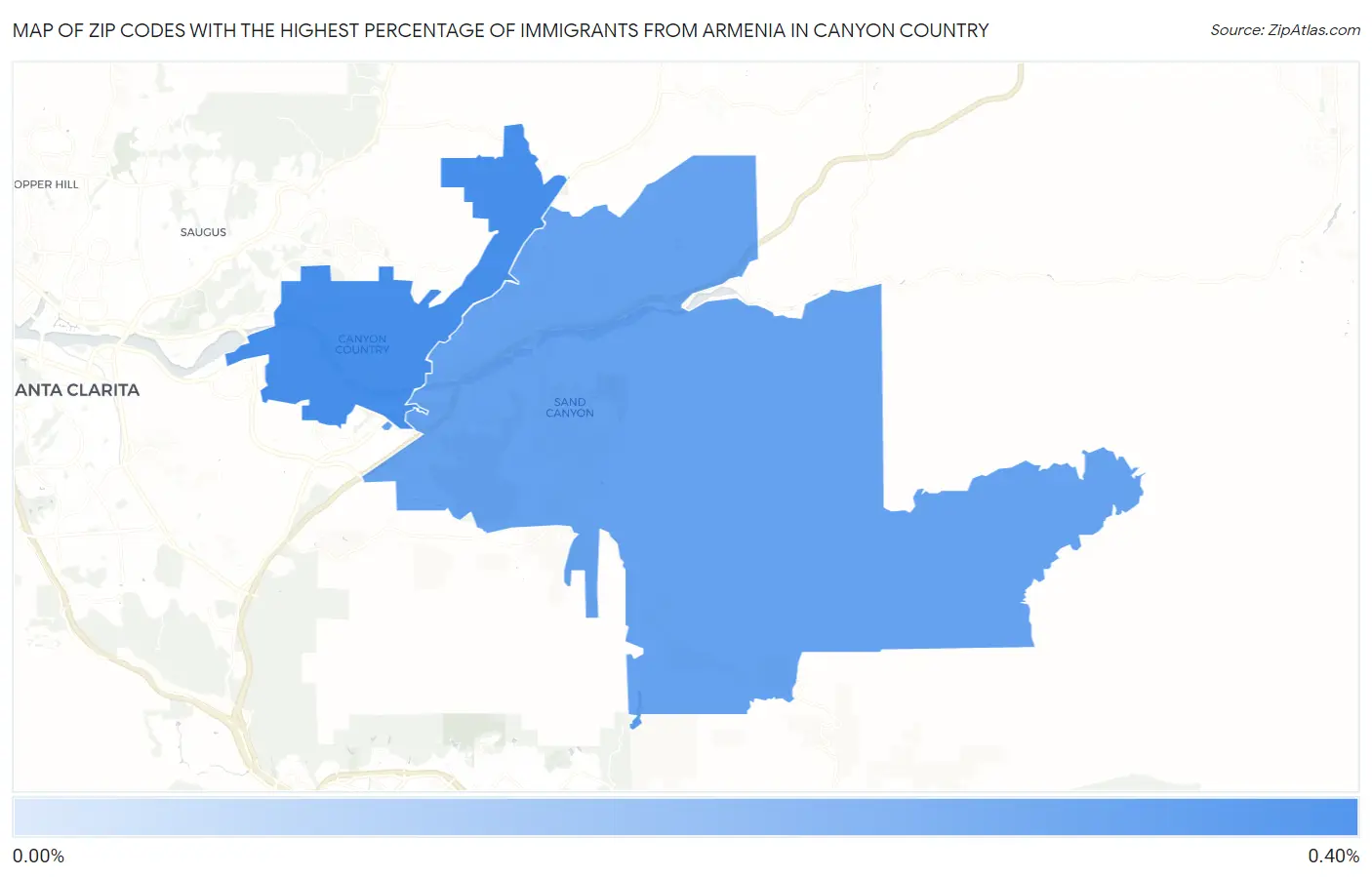 Zip Codes with the Highest Percentage of Immigrants from Armenia in Canyon Country Map