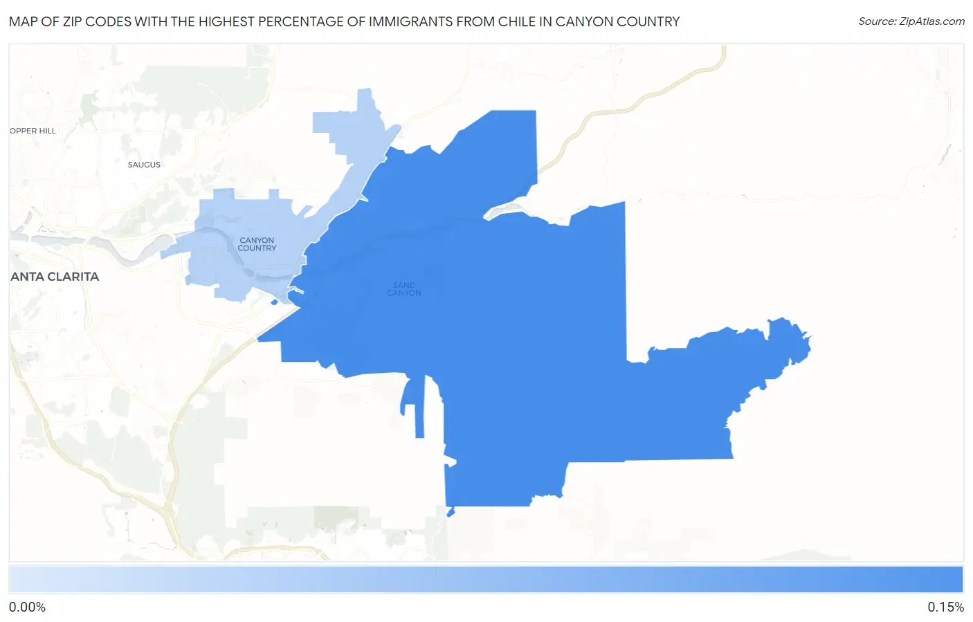 Zip Codes with the Highest Percentage of Immigrants from Chile in Canyon Country Map