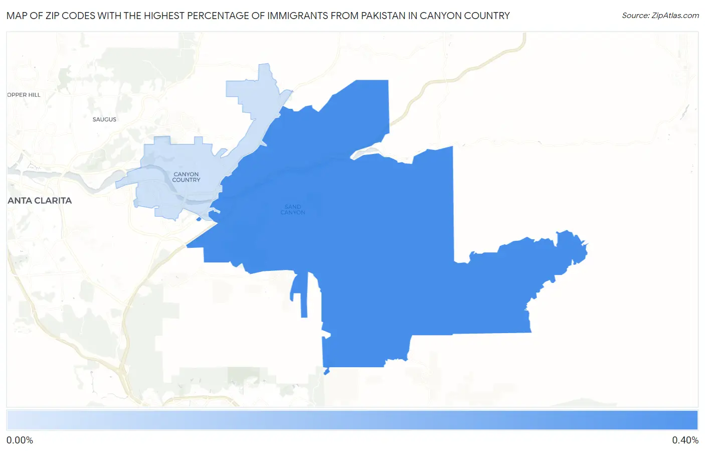Zip Codes with the Highest Percentage of Immigrants from Pakistan in Canyon Country Map