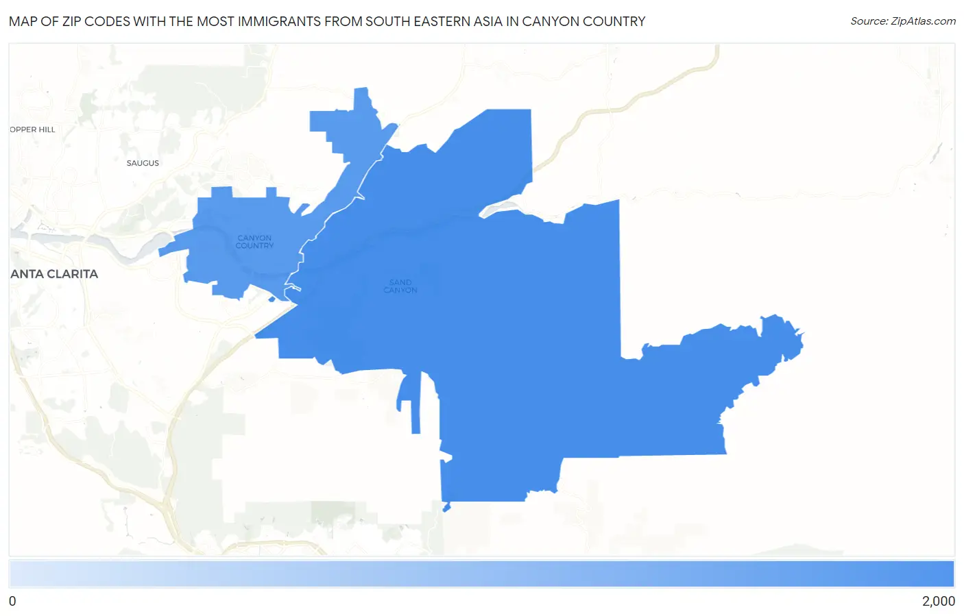 Zip Codes with the Most Immigrants from South Eastern Asia in Canyon Country Map