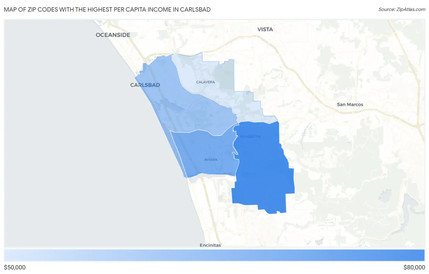 Zip Codes with the Highest Per Capita Income in Carlsbad Map