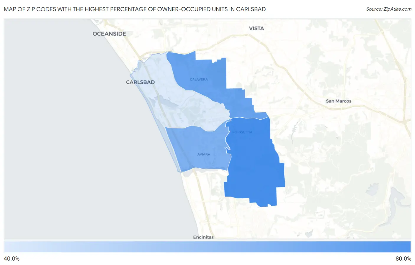 Zip Codes with the Highest Percentage of Owner-Occupied Units in Carlsbad Map