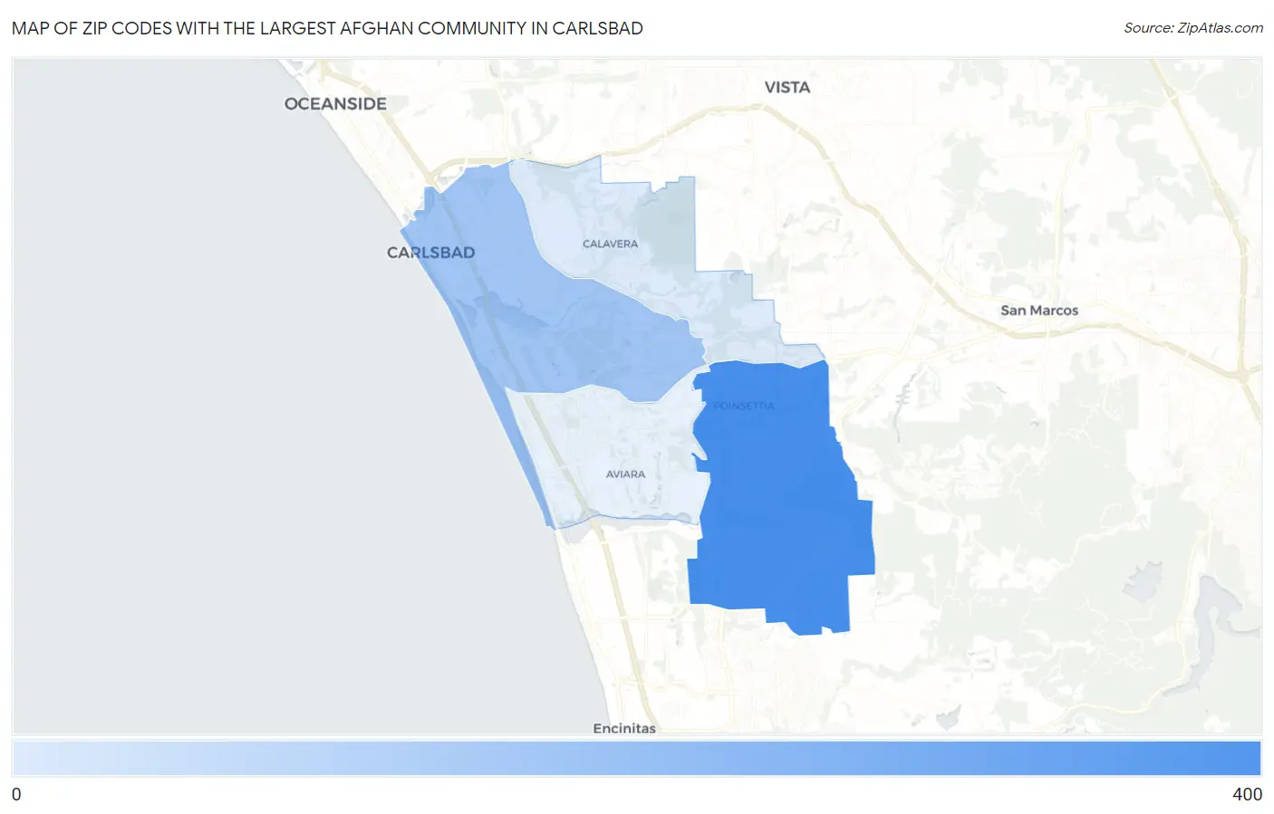 Zip Codes with the Largest Afghan Community in Carlsbad Map