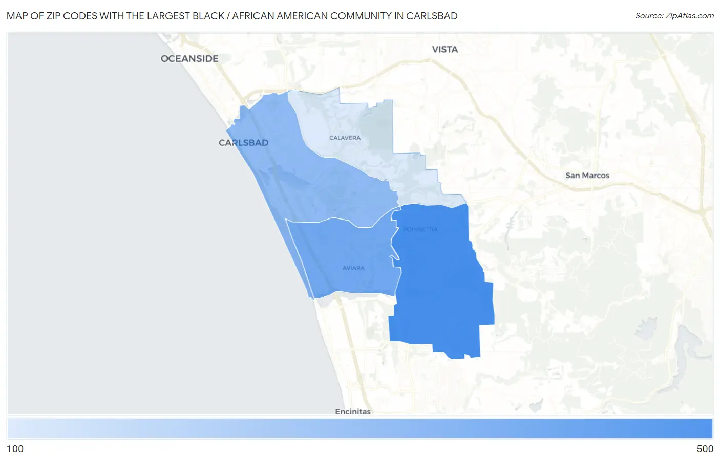 Zip Codes with the Largest Black / African American Community in Carlsbad Map