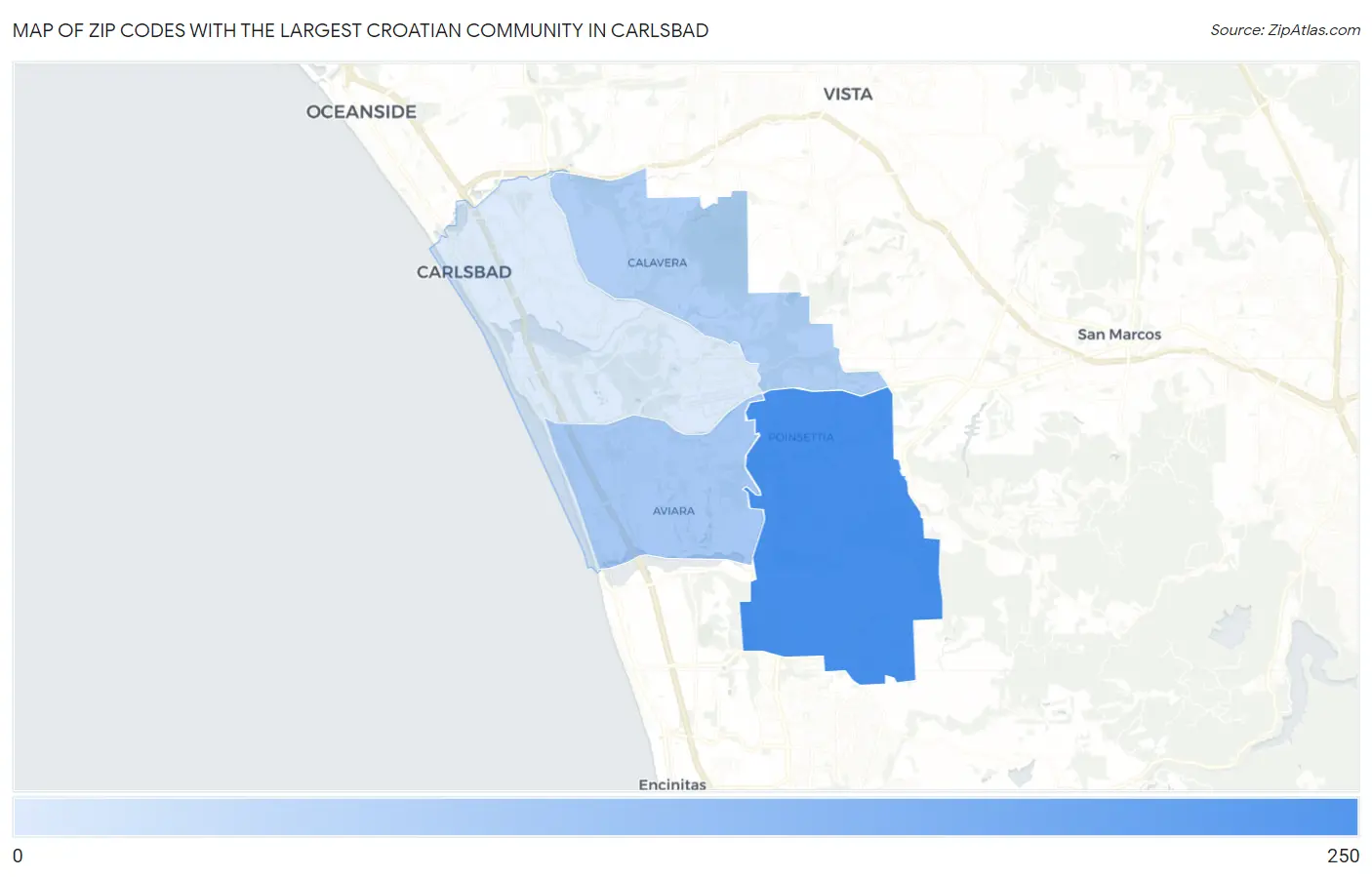 Zip Codes with the Largest Croatian Community in Carlsbad Map