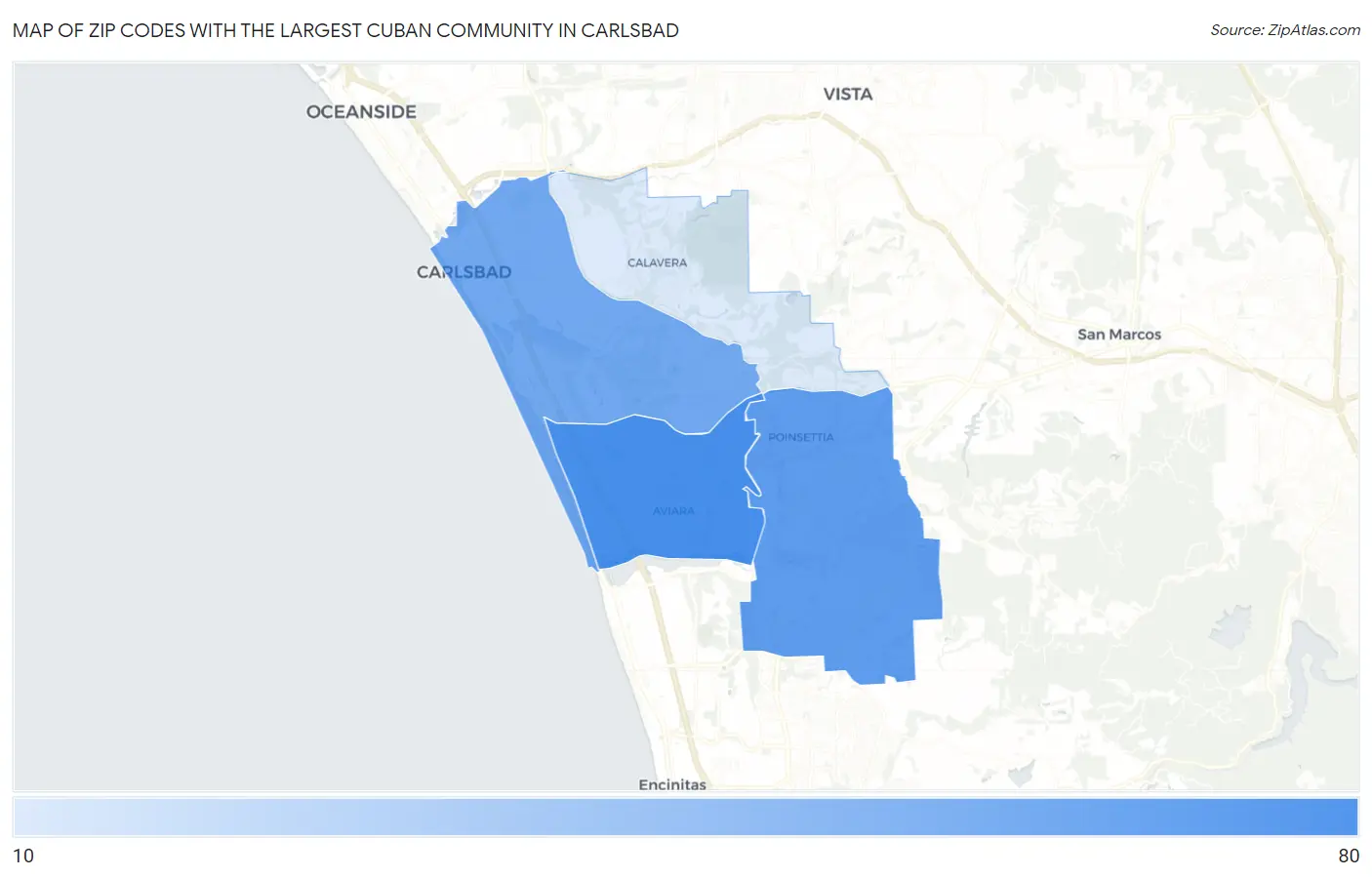 Zip Codes with the Largest Cuban Community in Carlsbad Map