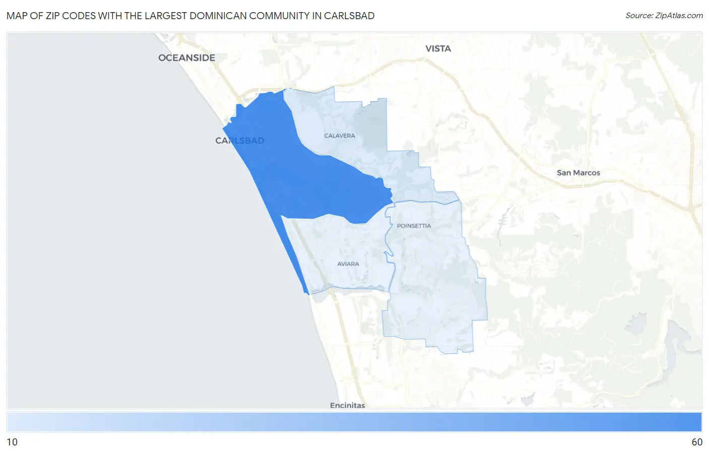 Zip Codes with the Largest Dominican Community in Carlsbad Map