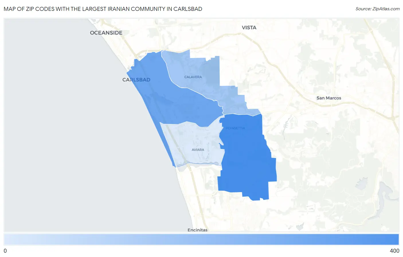 Zip Codes with the Largest Iranian Community in Carlsbad Map