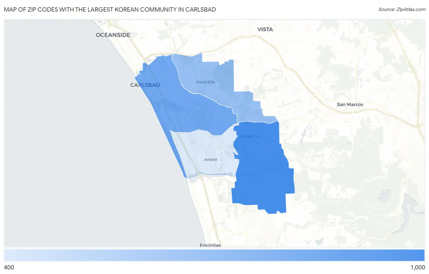 Zip Codes with the Largest Korean Community in Carlsbad Map