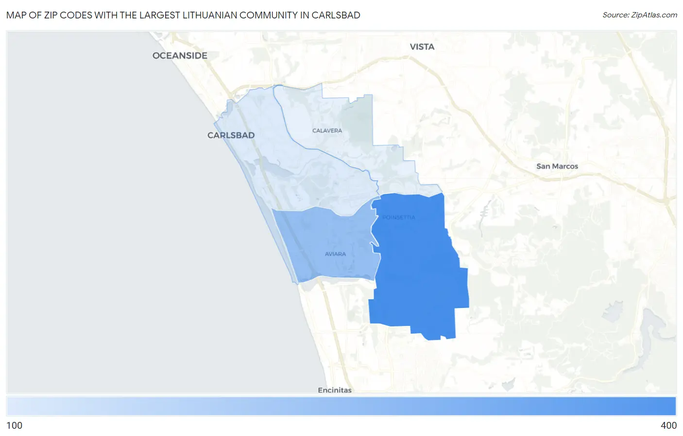 Zip Codes with the Largest Lithuanian Community in Carlsbad Map
