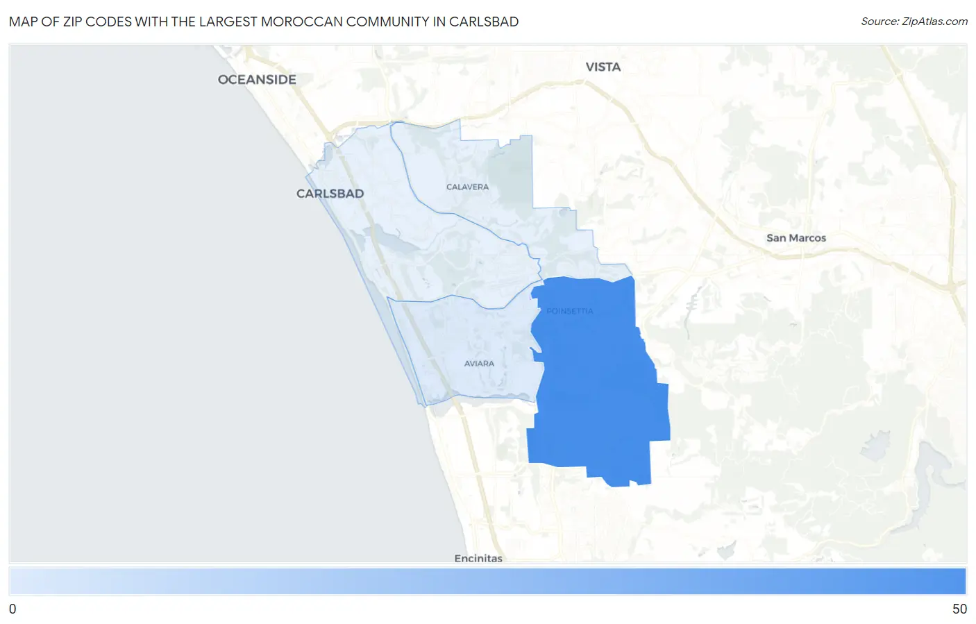 Zip Codes with the Largest Moroccan Community in Carlsbad Map