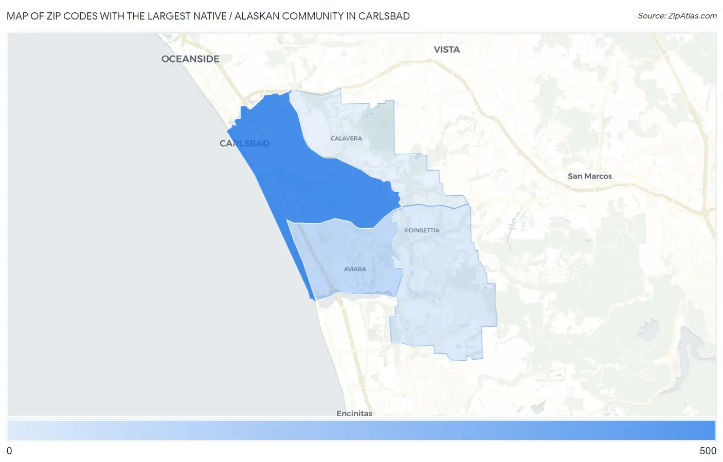 Zip Codes with the Largest Native / Alaskan Community in Carlsbad Map