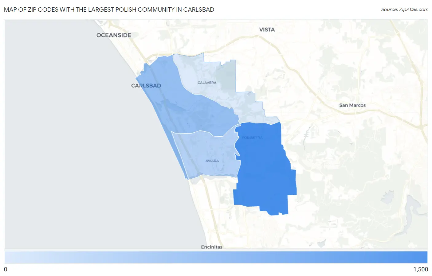 Zip Codes with the Largest Polish Community in Carlsbad Map