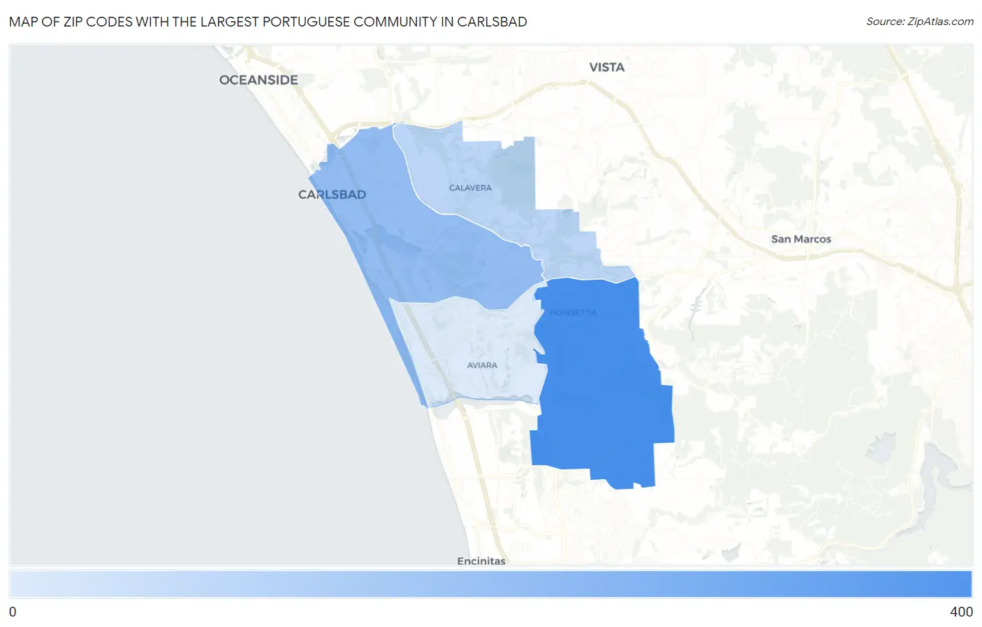 Zip Codes with the Largest Portuguese Community in Carlsbad Map