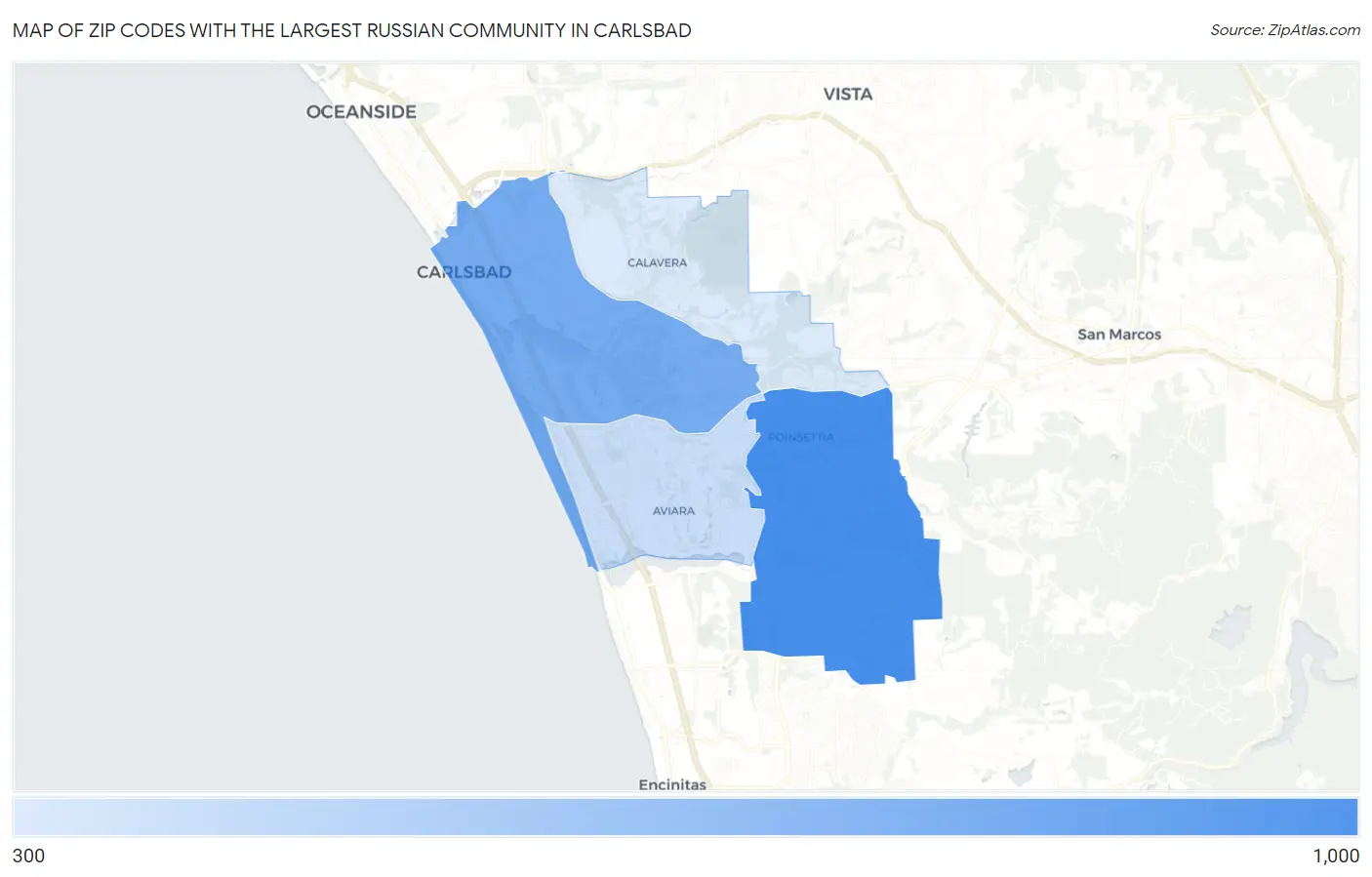 Zip Codes with the Largest Russian Community in Carlsbad Map