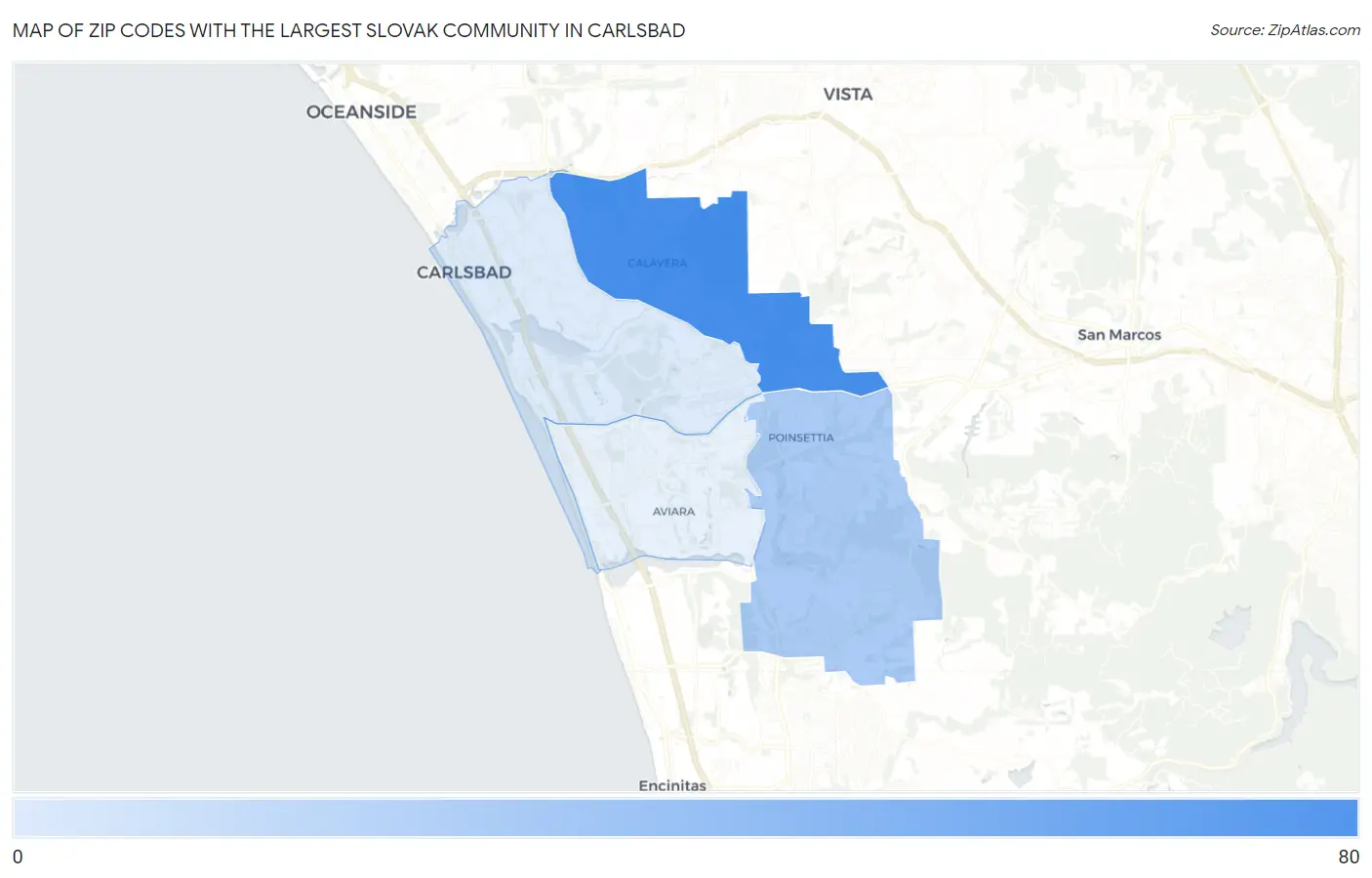 Zip Codes with the Largest Slovak Community in Carlsbad Map