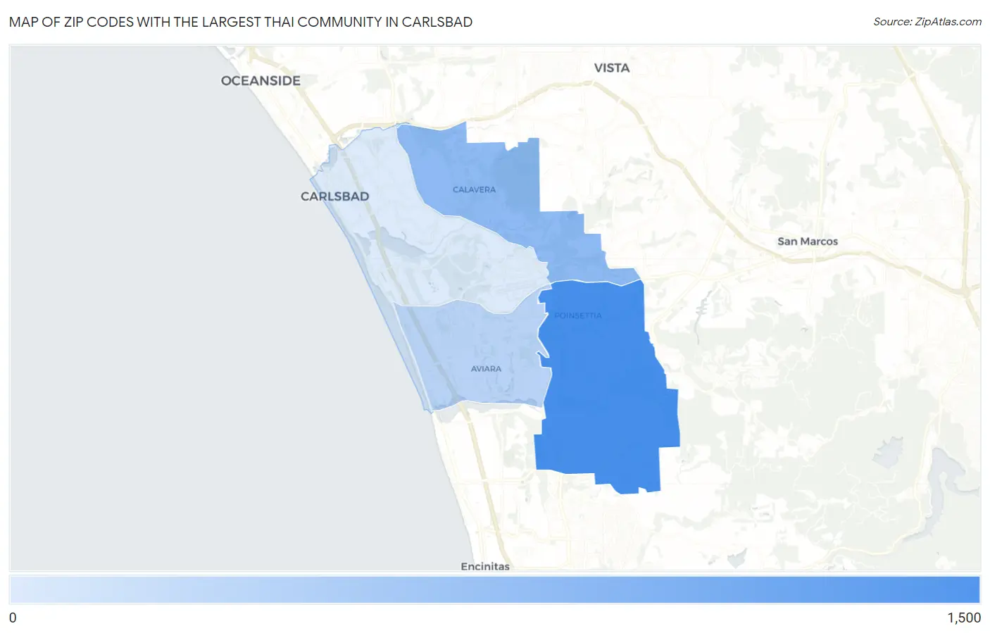 Zip Codes with the Largest Thai Community in Carlsbad Map