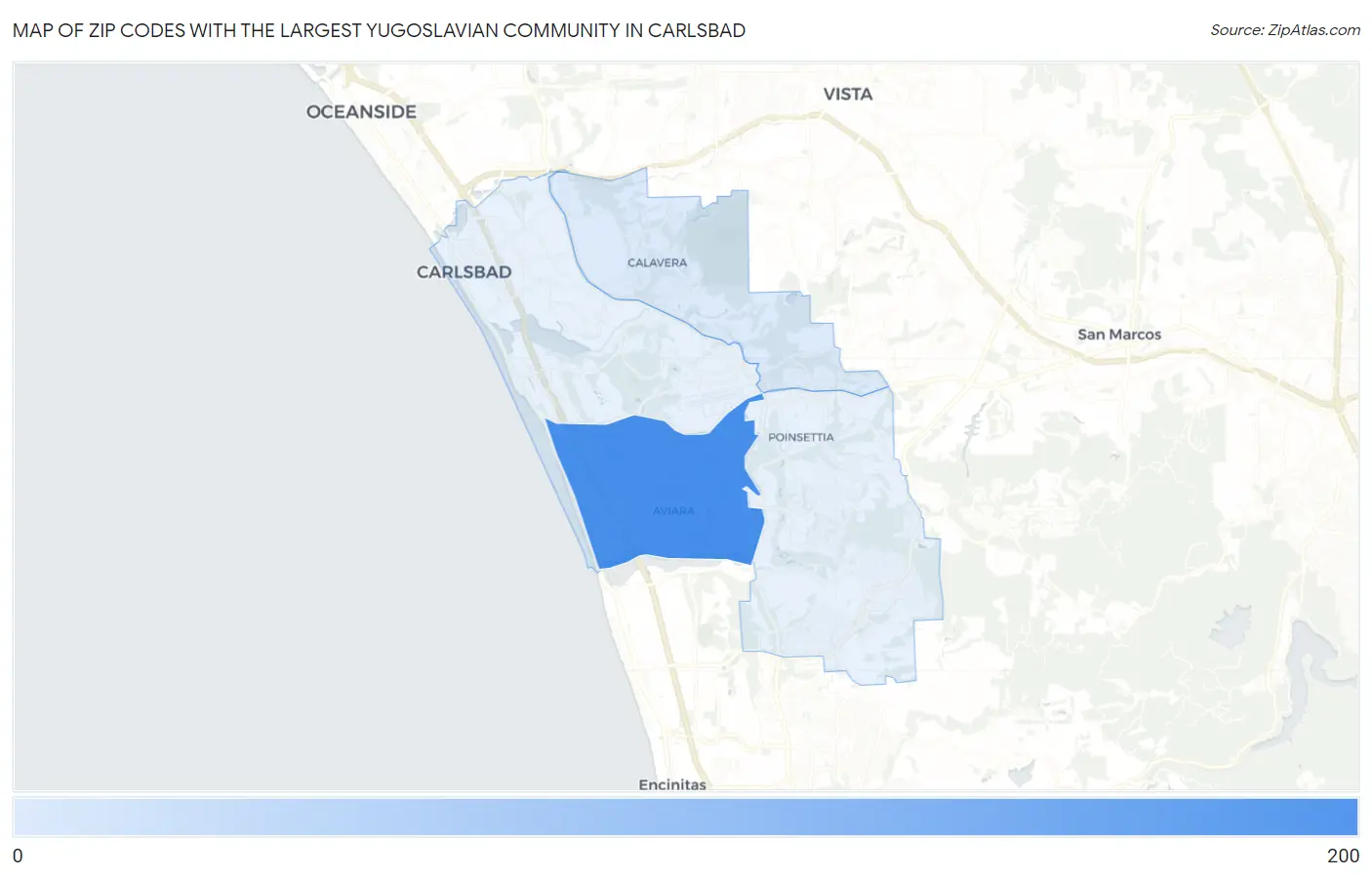 Zip Codes with the Largest Yugoslavian Community in Carlsbad Map