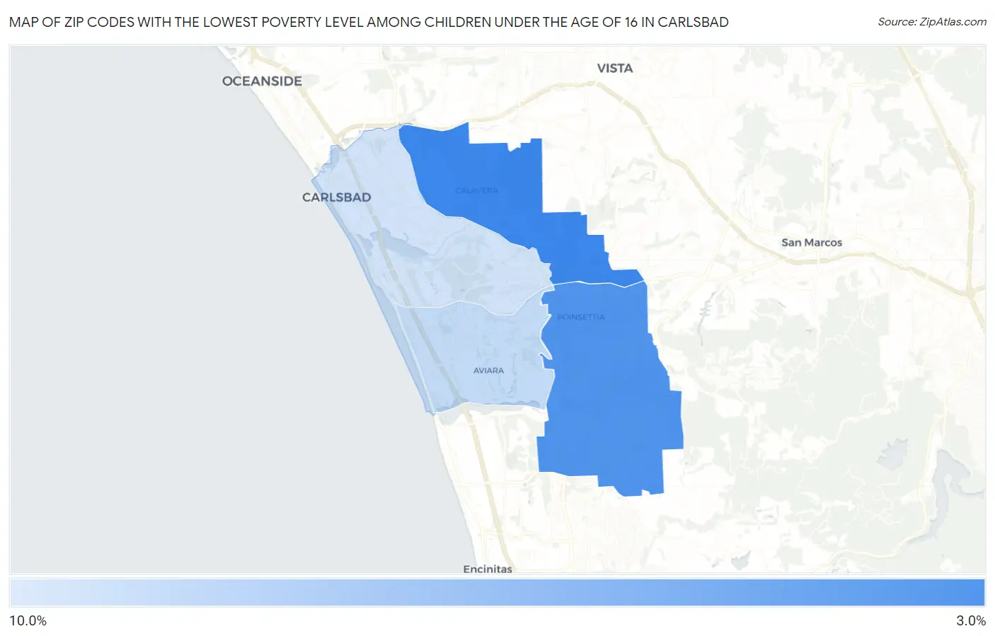 Zip Codes with the Lowest Poverty Level Among Children Under the Age of 16 in Carlsbad Map