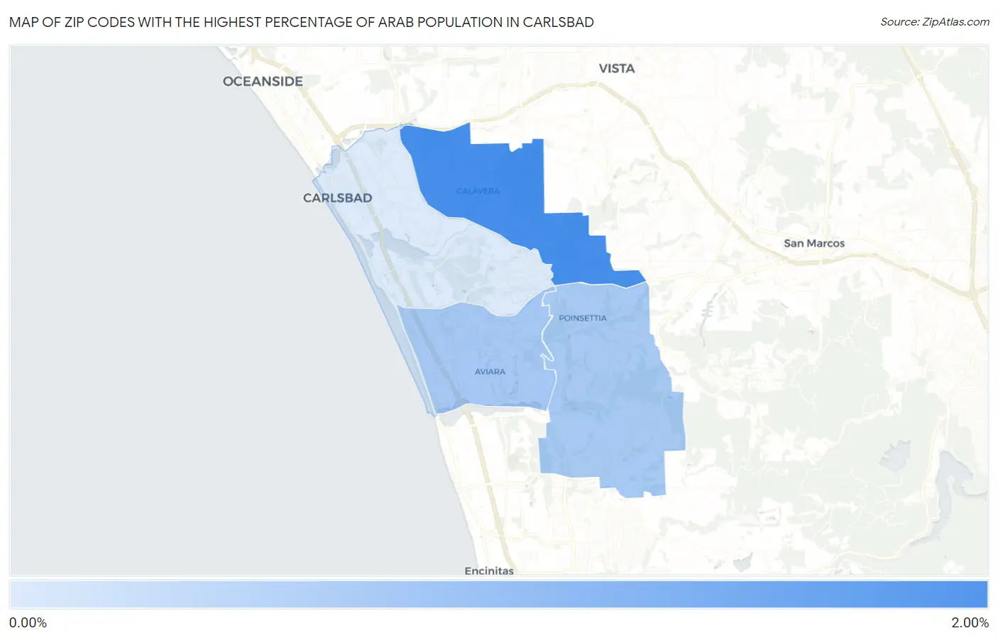 Zip Codes with the Highest Percentage of Arab Population in Carlsbad Map