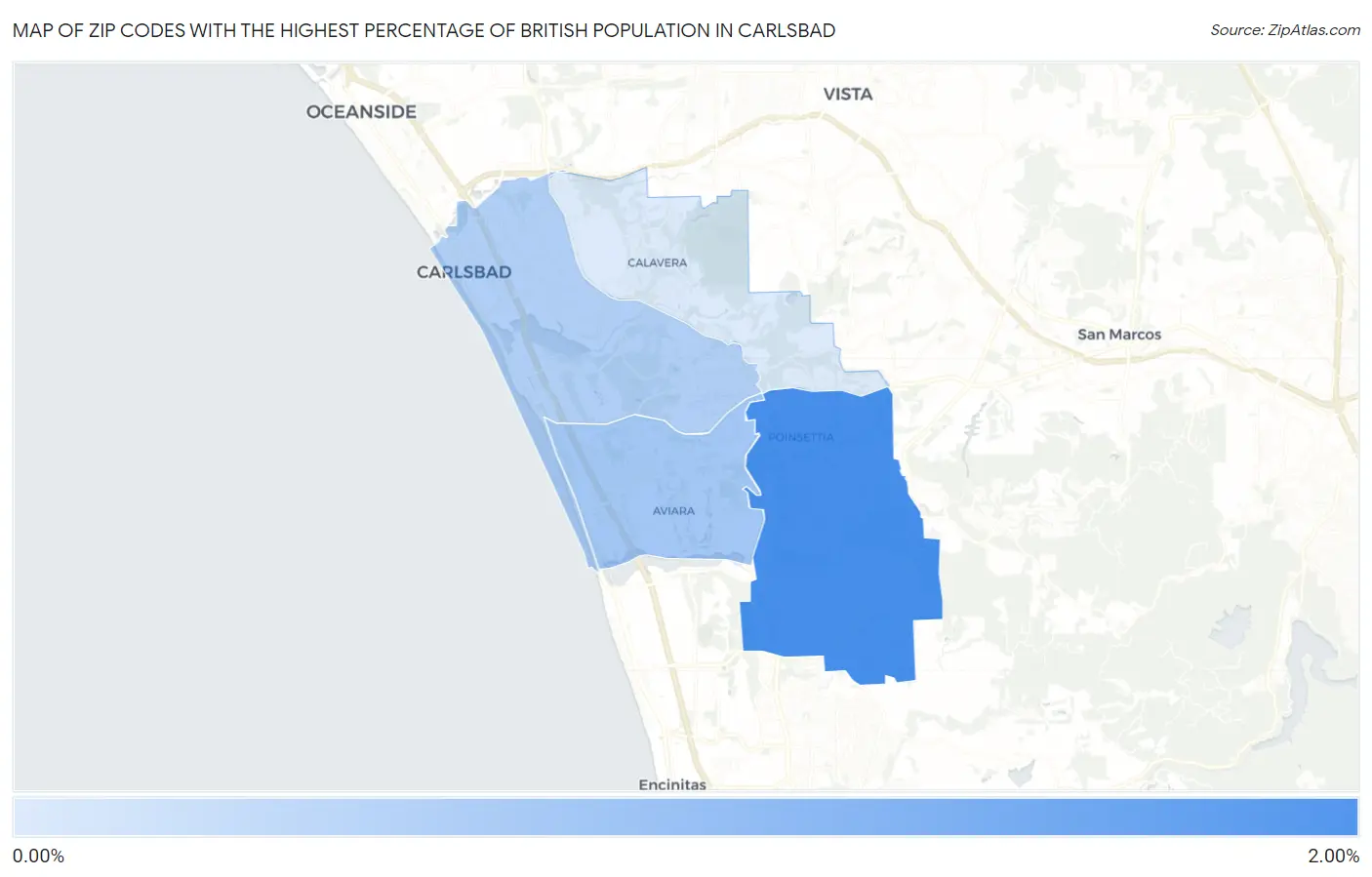 Zip Codes with the Highest Percentage of British Population in Carlsbad Map