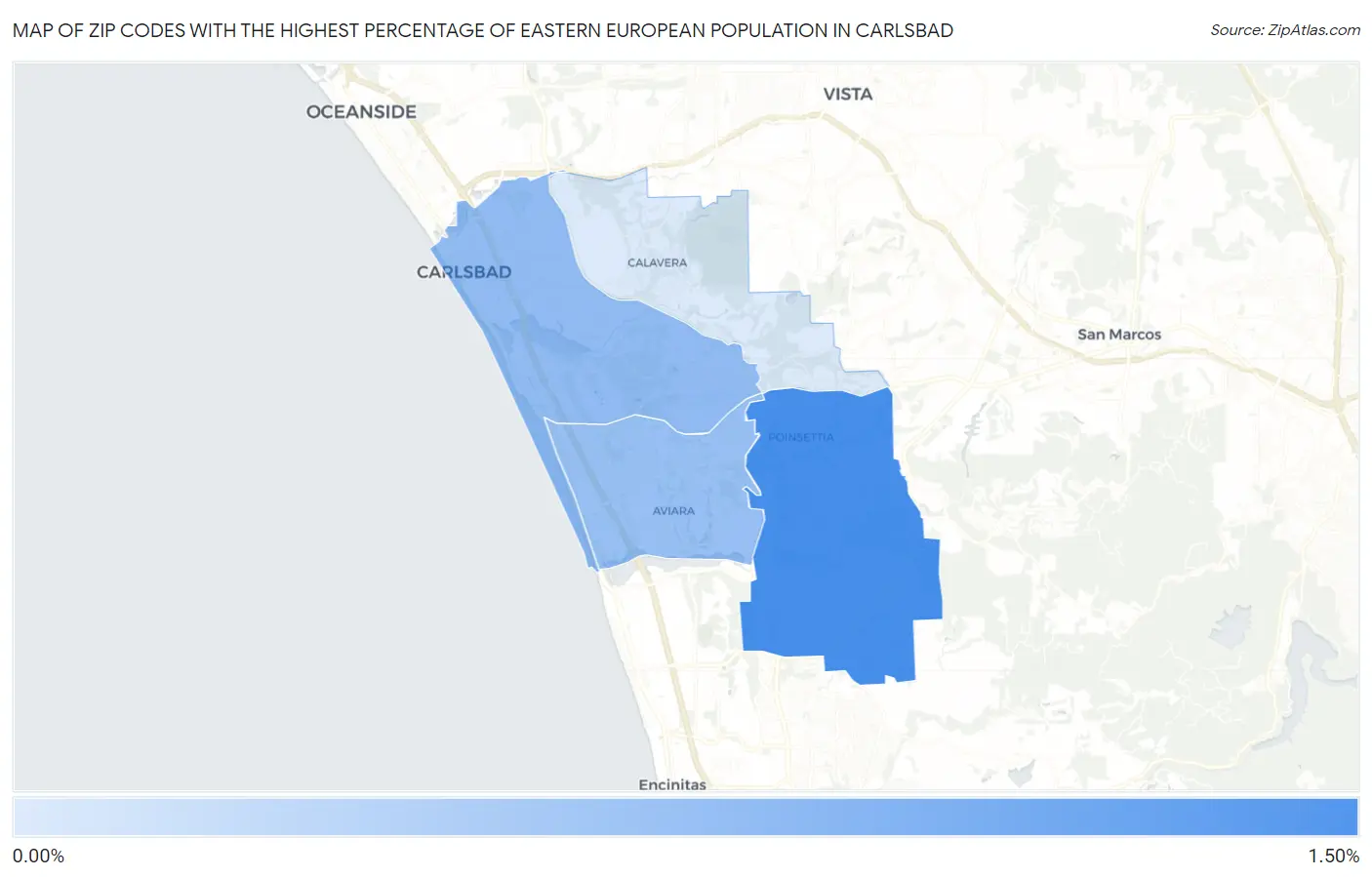 Zip Codes with the Highest Percentage of Eastern European Population in Carlsbad Map