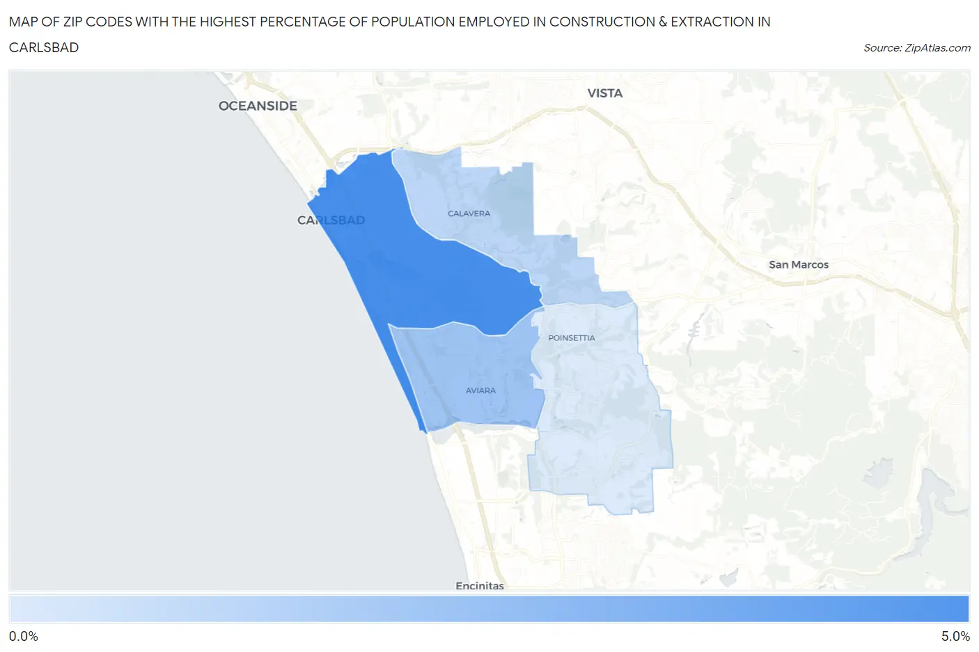 Zip Codes with the Highest Percentage of Population Employed in Construction & Extraction in Carlsbad Map