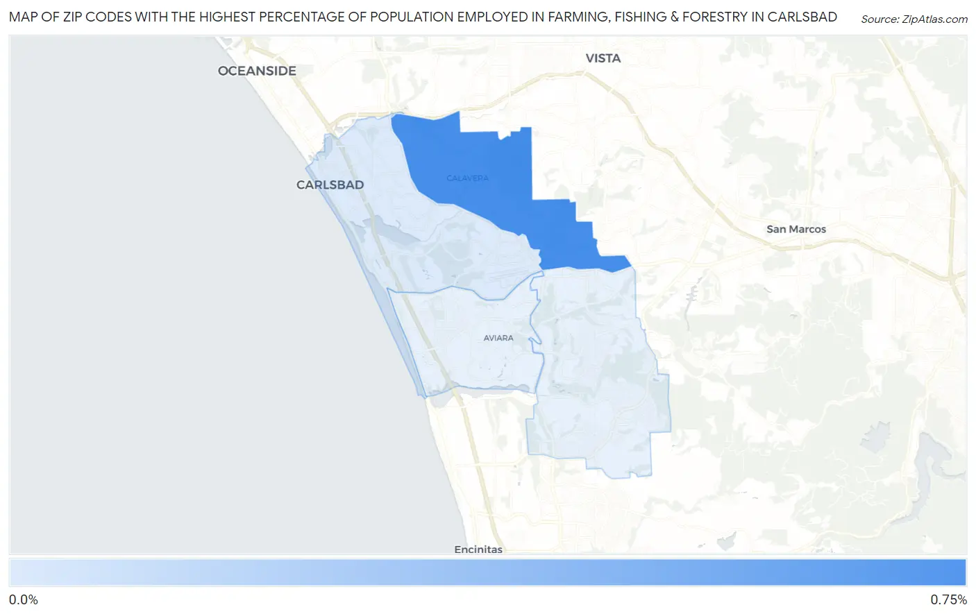 Zip Codes with the Highest Percentage of Population Employed in Farming, Fishing & Forestry in Carlsbad Map