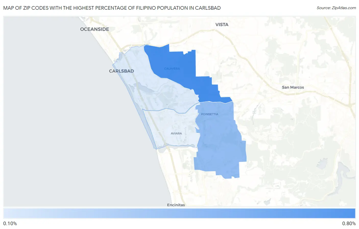 Zip Codes with the Highest Percentage of Filipino Population in Carlsbad Map