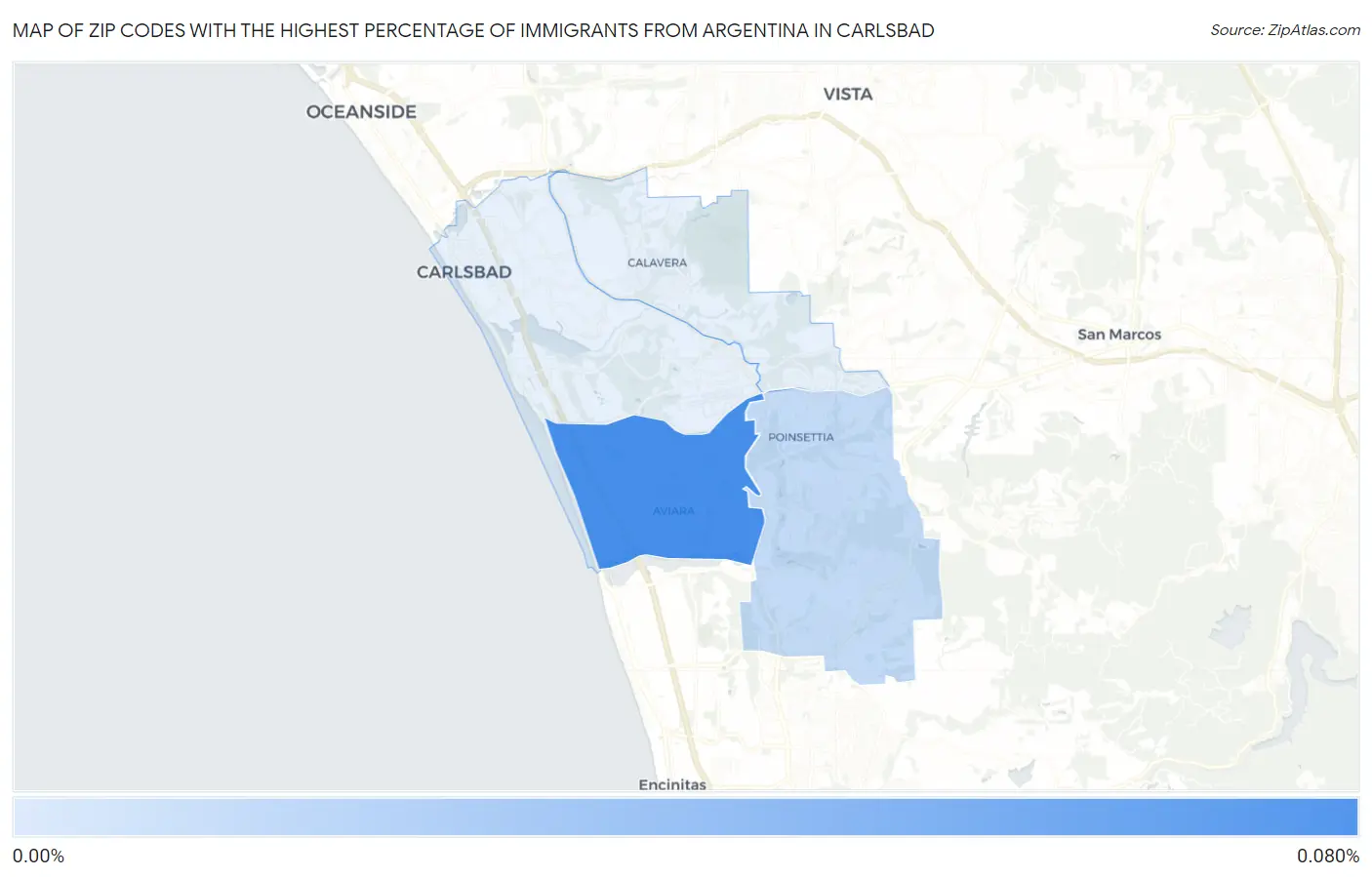 Zip Codes with the Highest Percentage of Immigrants from Argentina in Carlsbad Map