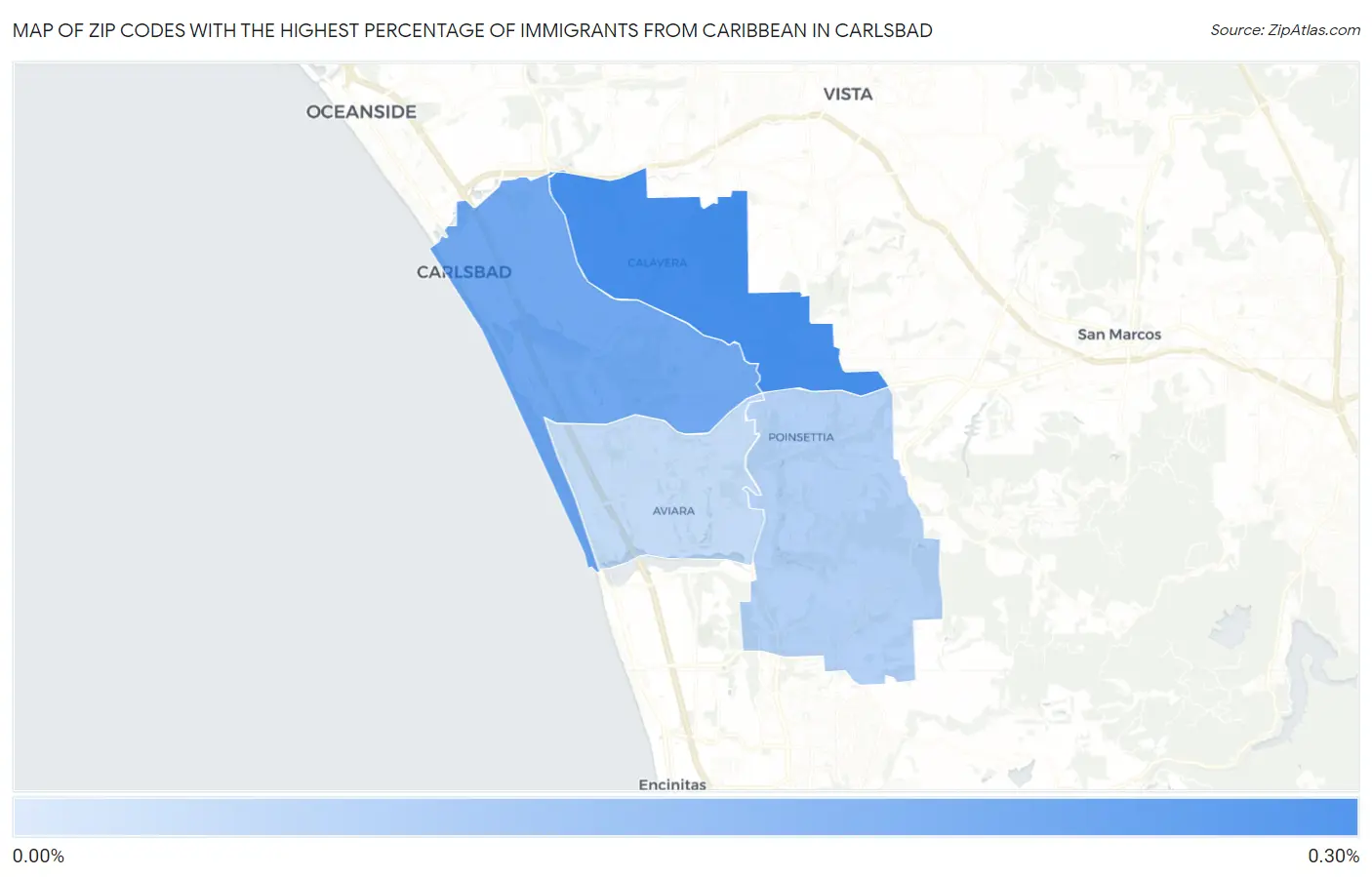 Zip Codes with the Highest Percentage of Immigrants from Caribbean in Carlsbad Map