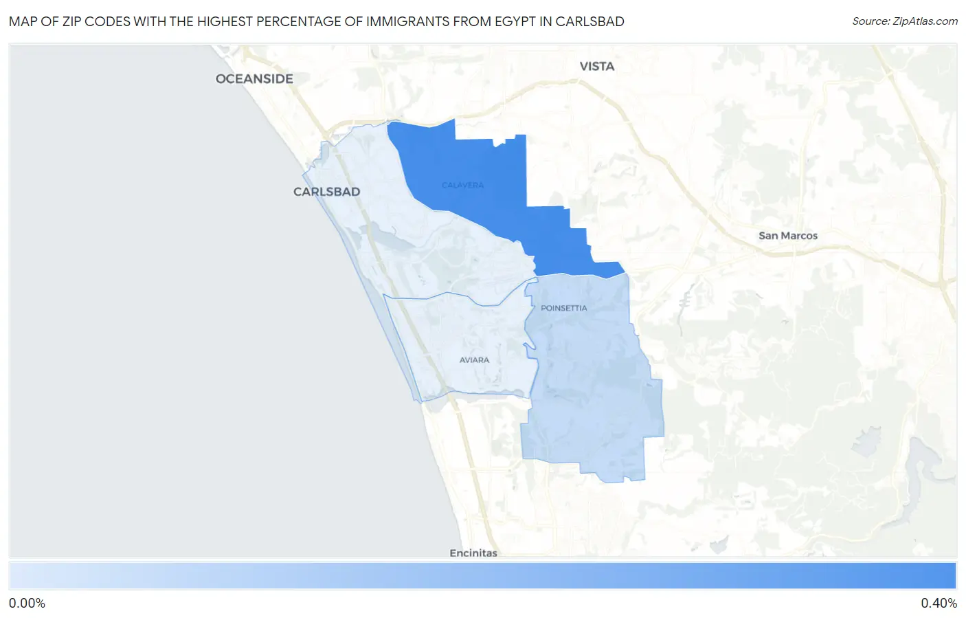 Zip Codes with the Highest Percentage of Immigrants from Egypt in Carlsbad Map